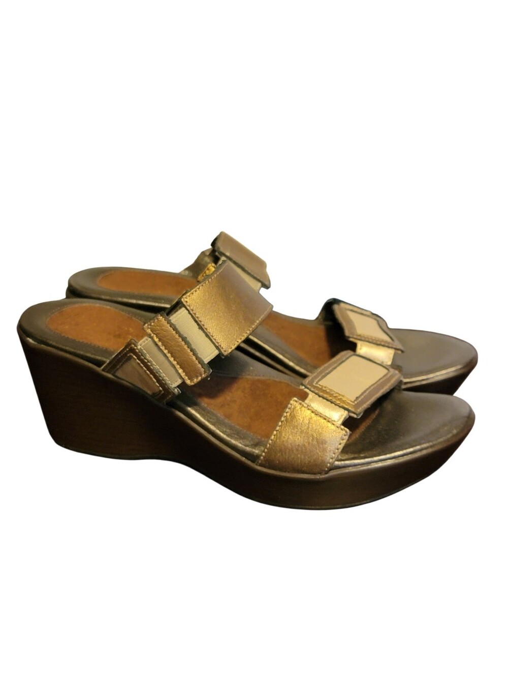 NAOT Treasure Slip On Wedge Sandals Gold Tones Size 37 US 6-6.5